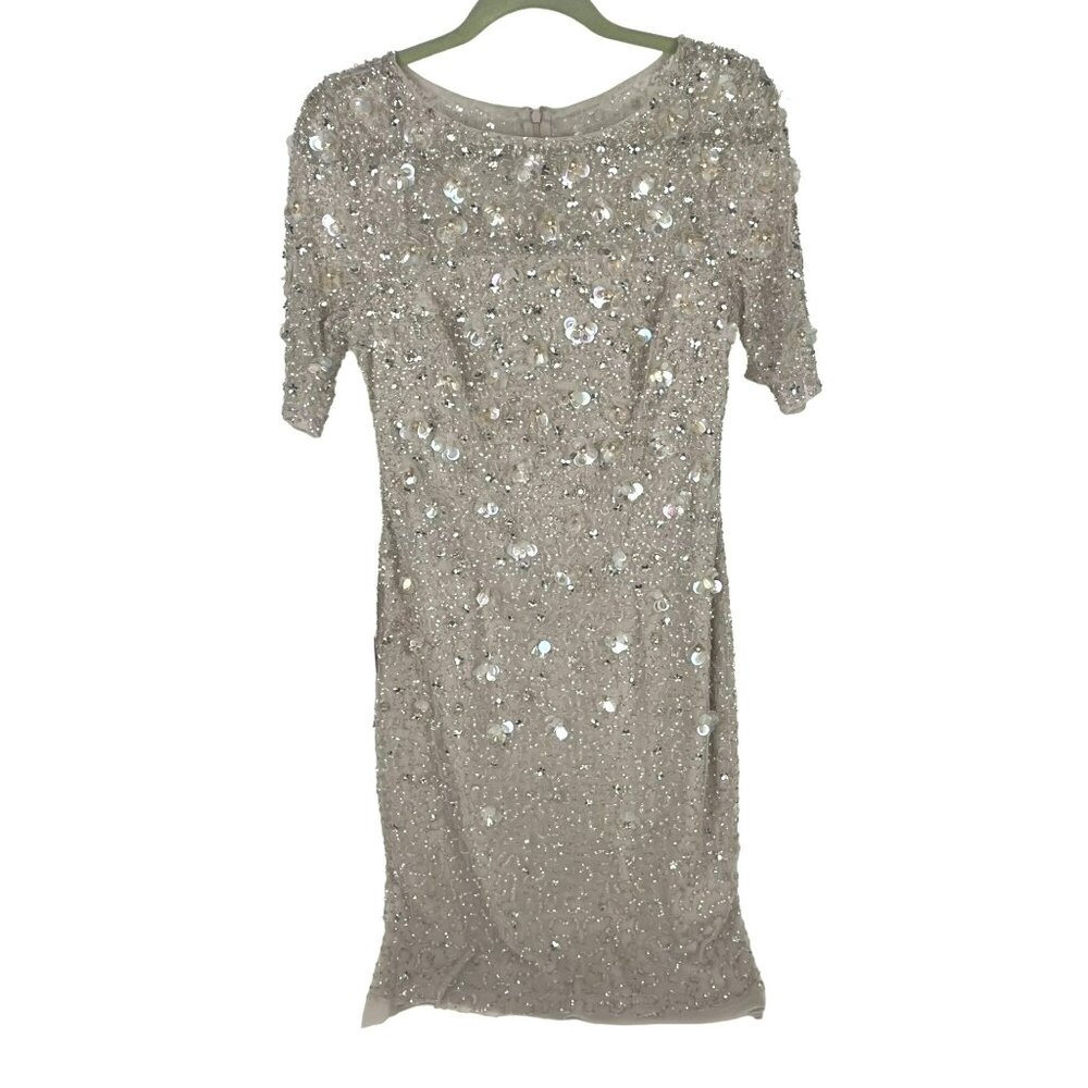 Adrianna Papell Beaded Knee-Length Sheath Dress Short-Sleeve Sz. 6
